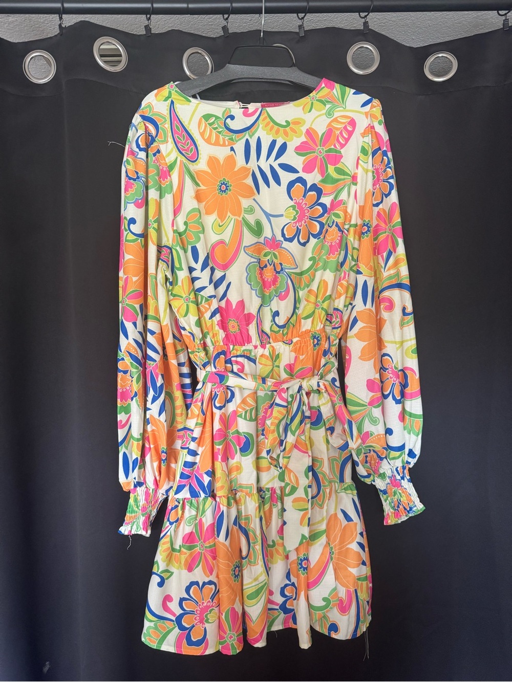 Flying Tomato Multicolor Floral Tie-Waist Long Sleeve Dress - Picture 2 of 2